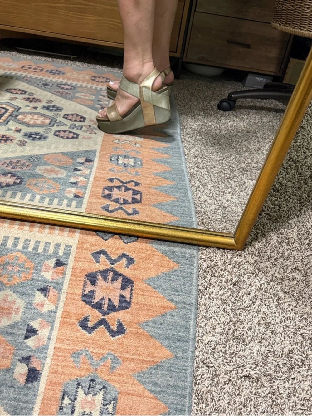 OTBT Metallic Gold and Olive Wedge Sandals